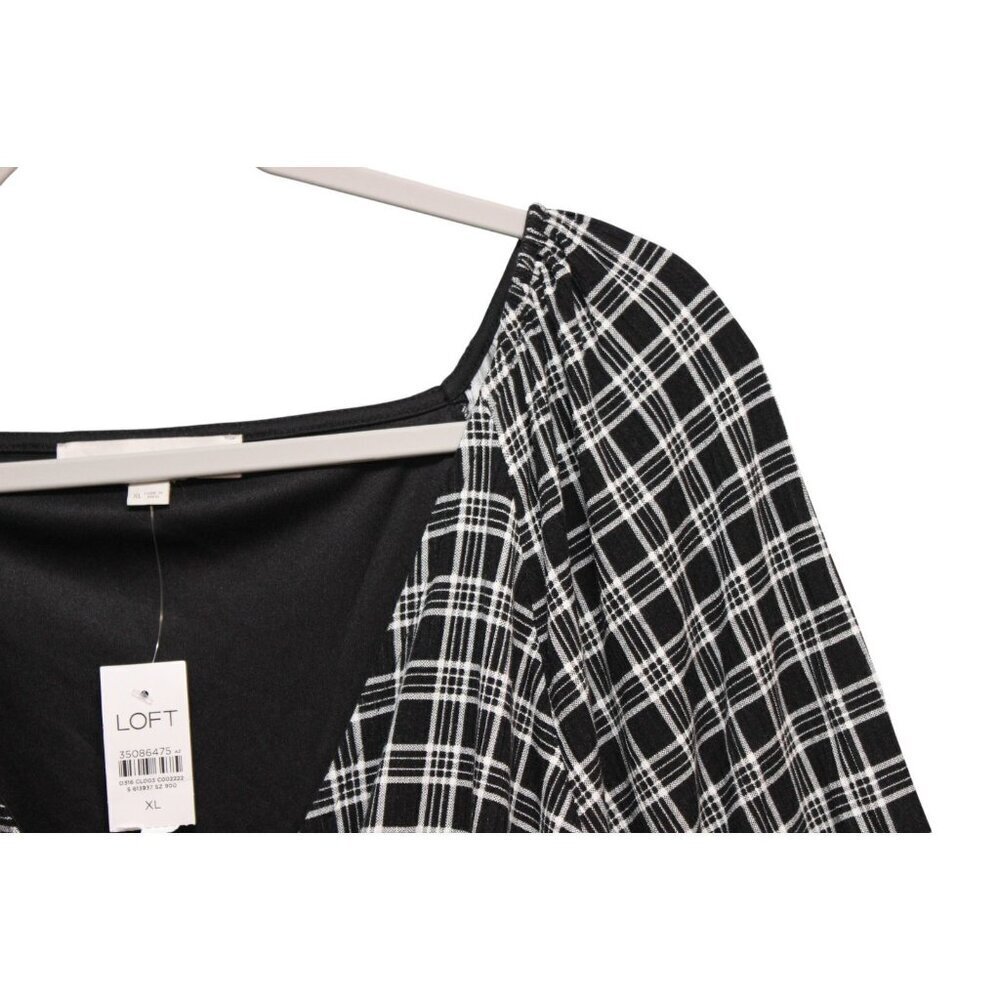 NWT LOFT Dress Size XL Gingham Puff Sleeve Faux Wrap Style Preppy Plaid Classic - Picture 6 of 13